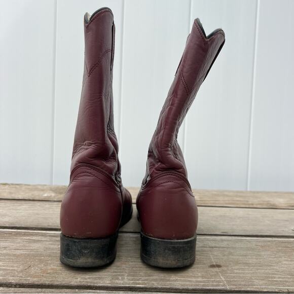 Vintage 80s Acme Boots Burgundy Roper Pull On Cowgirl Boots 7 1/2M - Picture 5 of 8